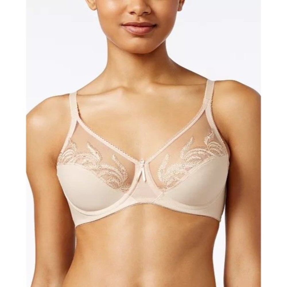 Wacoal Feather Full Figure Sheer-Embroidery Underwire Bra 85121 Nude Tan 38DDD